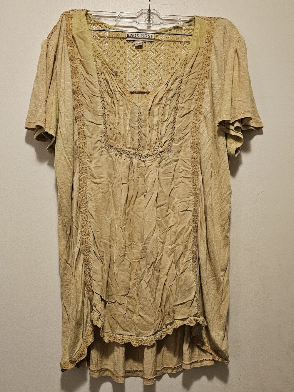 Knox Rose XL Mustard Yellow Lace Crochet Boho High Low Tunic Top